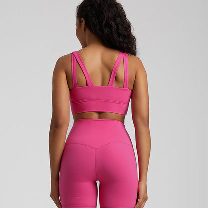 Soutien-gorge de sport dos croisé couleur chair pour femme – Haut respirant pour le yoga et le fitness