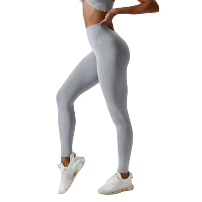 Pantalon de yoga taille haute pour femme, moulant, séchage rapide, effet nude, pour fitness, fessiers fins, leggings de sport, course à pied