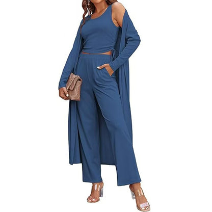 Ensemble cardigan en tricot décontracté 3 pièces pour femme.