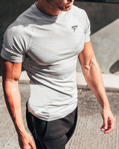 T-shirt de sport à manches courtes et coupe ajustée pour homme, séchage rapide, en soie de lait