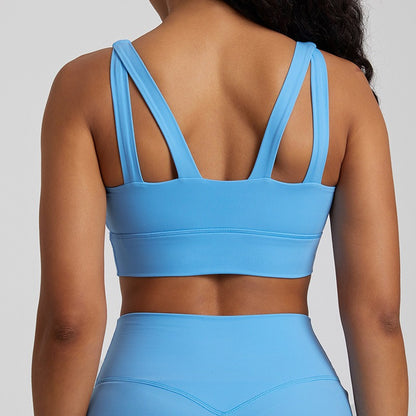 Soutien-gorge de sport dos croisé couleur chair pour femme – Haut respirant pour le yoga et le fitness