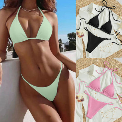 Maillot de bain trois points multicolore avec lien à nouer au cou, maillot de bain à sources chaudes
