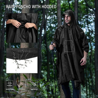 Poncho de pluie imperméable 3 en 1 avec capuche et manches pour l'extérieur