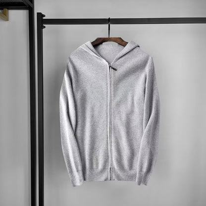 Cardigan à capuche en cachemire pour homme, pull en laine en tricot ample avec bonnet