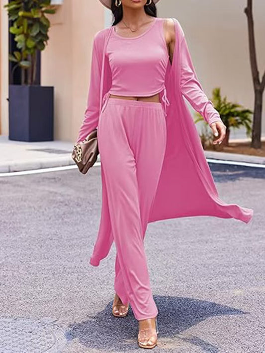 Ensemble cardigan en tricot décontracté 3 pièces pour femme.