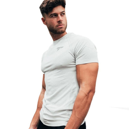 T-shirt de sport à manches courtes et coupe ajustée pour homme, séchage rapide, en soie de lait