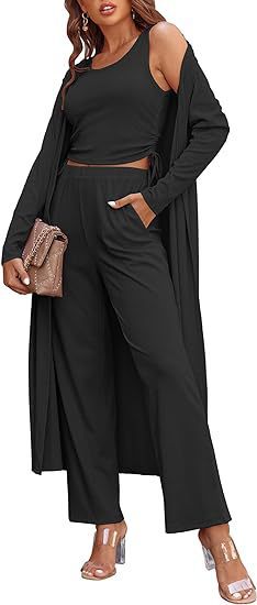Ensemble cardigan en tricot décontracté 3 pièces pour femme.