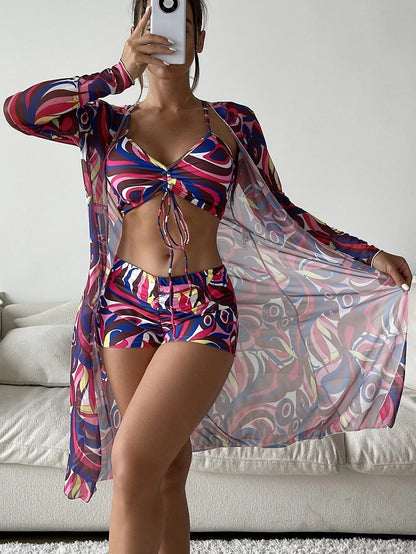 Ensemble de maillot de bain trois pièces taille haute pour femme