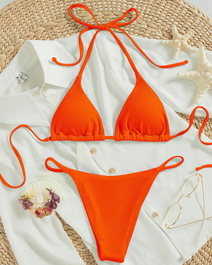 Maillot de bain trois points multicolore avec lien à nouer au cou, maillot de bain à sources chaudes
