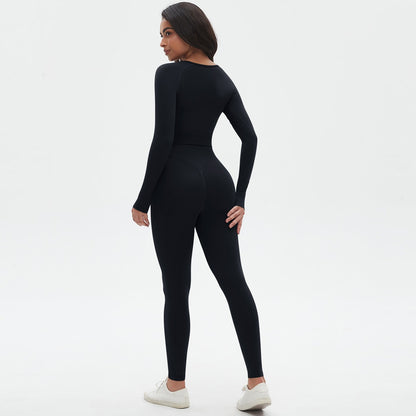 Ensemble de yoga moulant en tricot sans coutures, couleur unie, haute élasticité
