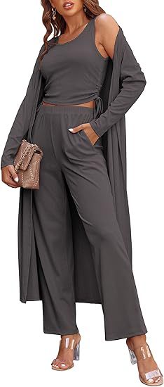 Ensemble cardigan en tricot décontracté 3 pièces pour femme.