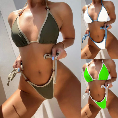 Maillot de bain bikini camisole fendu de couleur unie pour femme