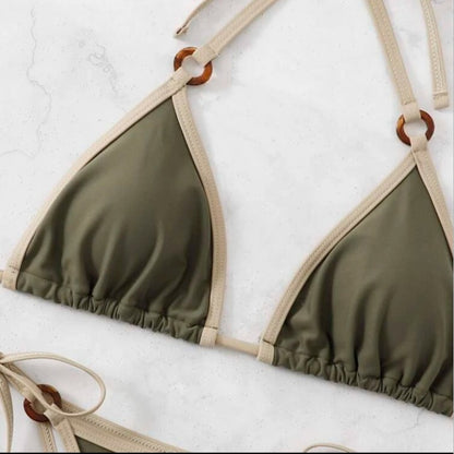 Maillot de bain bikini camisole fendu de couleur unie pour femme