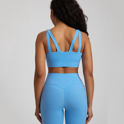 Soutien-gorge de sport dos croisé couleur chair pour femme – Haut respirant pour le yoga et le fitness