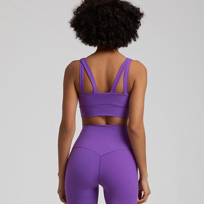 Soutien-gorge de sport dos croisé couleur chair pour femme – Haut respirant pour le yoga et le fitness