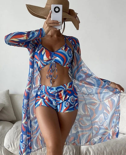 Ensemble de maillot de bain trois pièces taille haute pour femme