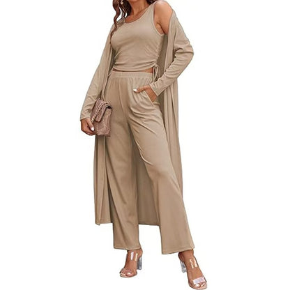 Ensemble cardigan en tricot décontracté 3 pièces pour femme.