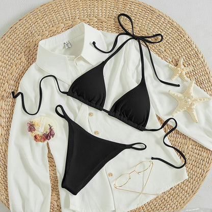 Maillot de bain trois points multicolore avec lien à nouer au cou, maillot de bain à sources chaudes