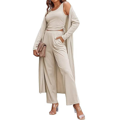 Ensemble cardigan en tricot décontracté 3 pièces pour femme.