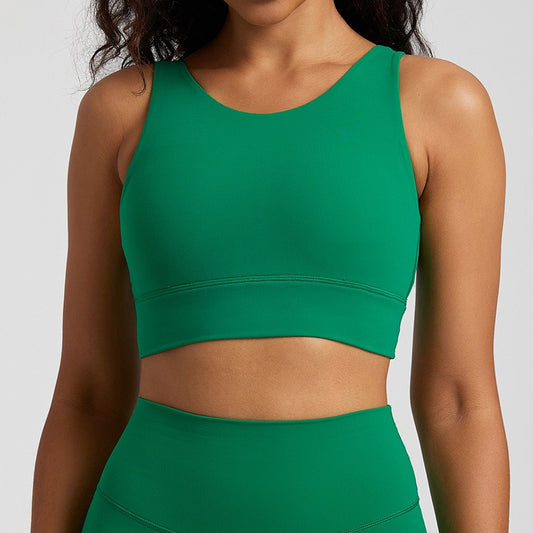 Soutien-gorge de sport dos croisé couleur chair pour femme – Haut respirant pour le yoga et le fitness