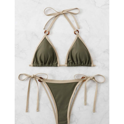 Maillot de bain bikini camisole fendu de couleur unie pour femme