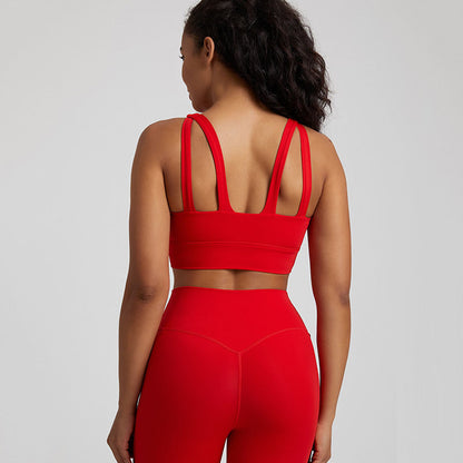 Soutien-gorge de sport dos croisé couleur chair pour femme – Haut respirant pour le yoga et le fitness
