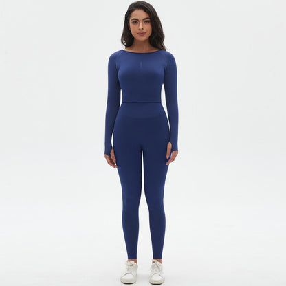 Ensemble de yoga moulant en tricot sans coutures, couleur unie, haute élasticité