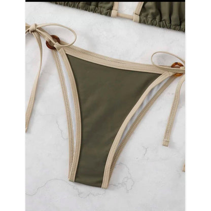 Maillot de bain bikini camisole fendu de couleur unie pour femme