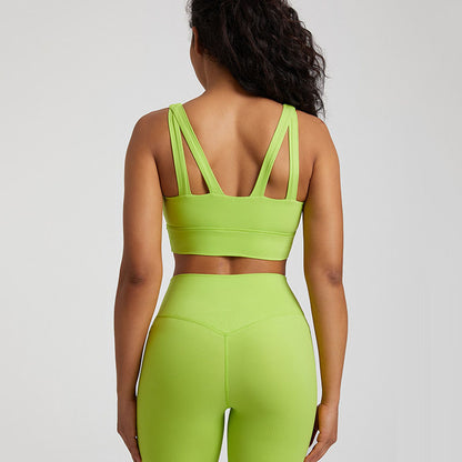 Soutien-gorge de sport dos croisé couleur chair pour femme – Haut respirant pour le yoga et le fitness