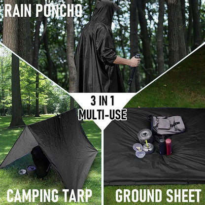 Poncho de pluie imperméable 3 en 1 avec capuche et manches pour l'extérieur