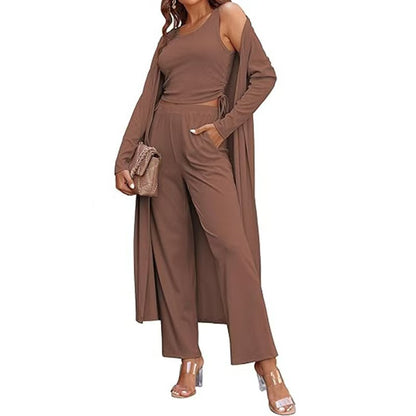Ensemble cardigan en tricot décontracté 3 pièces pour femme.