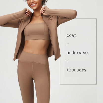 Ensemble de yoga trois pièces pour femme, couleur chair, grande taille, pour le sport et le fitness