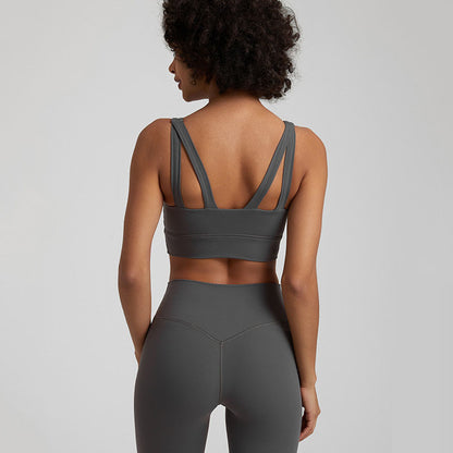 Soutien-gorge de sport dos croisé couleur chair pour femme – Haut respirant pour le yoga et le fitness