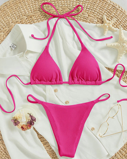 Maillot de bain trois points multicolore avec lien à nouer au cou, maillot de bain à sources chaudes