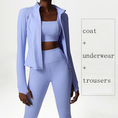 Ensemble de yoga trois pièces pour femme, couleur chair, grande taille, pour le sport et le fitness