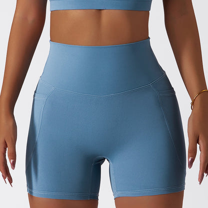Short de sport en soie glacée d'été nude, pantalon de yoga moulant à séchage rapide