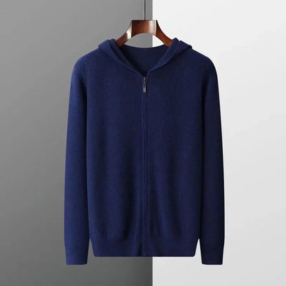 Cardigan à capuche en cachemire pour homme, pull en laine en tricot ample avec bonnet