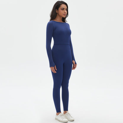 Ensemble de yoga moulant en tricot sans coutures, couleur unie, haute élasticité