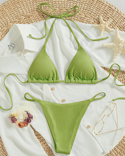 Maillot de bain trois points multicolore avec lien à nouer au cou, maillot de bain à sources chaudes