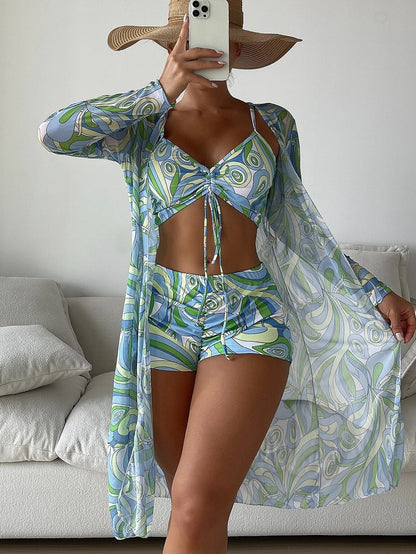 Ensemble de maillot de bain trois pièces taille haute pour femme