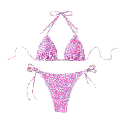 Maillot de bain bikini sexy à lacets et bonnets triangle floraux pour femmes