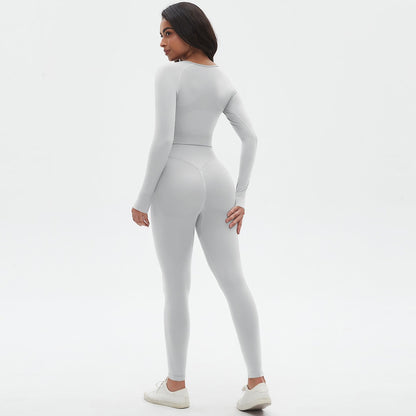 Ensemble de yoga moulant en tricot sans coutures, couleur unie, haute élasticité