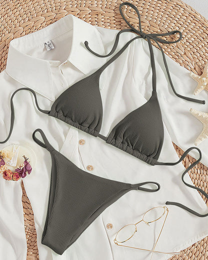 Maillot de bain trois points multicolore avec lien à nouer au cou, maillot de bain à sources chaudes