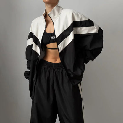 Ensemble deux pièces sport pour femme – Survêtement rayé contrasté