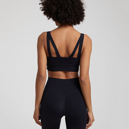 Soutien-gorge de sport dos croisé couleur chair pour femme – Haut respirant pour le yoga et le fitness
