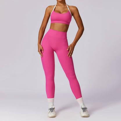 Ensemble de yoga à dos coloré, combinaison de sport et de fitness moulante pour femmes
