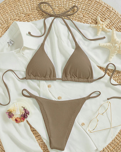 Maillot de bain trois points multicolore avec lien à nouer au cou, maillot de bain à sources chaudes