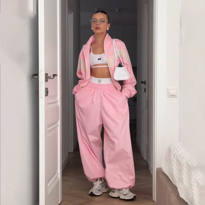 Ensemble deux pièces sport pour femme – Survêtement rayé contrasté