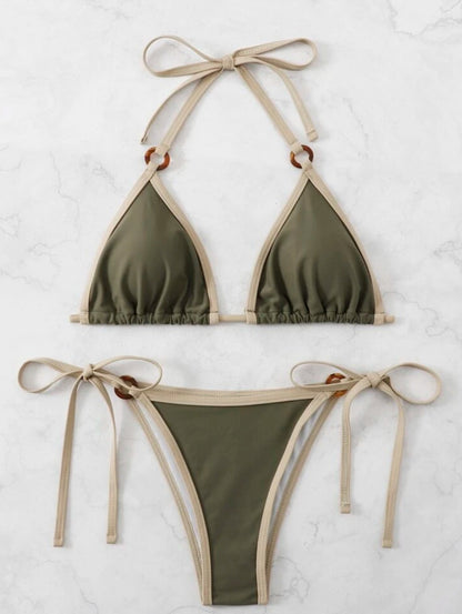 Maillot de bain bikini camisole fendu de couleur unie pour femme