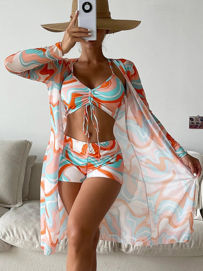 Ensemble de maillot de bain trois pièces taille haute pour femme